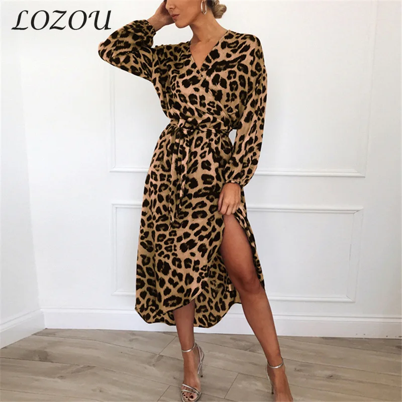 2021 Mados Seksualus Moterų Leopardas Spausdinti V-Kaklo, Nereguliarus Šifono Suknelė Elegantiškas Retro Moterų Drabužiai, Vakaro Suknelės, Šaliai, lady