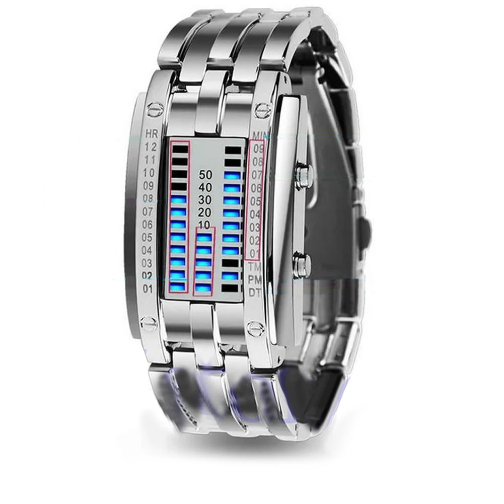 Mados Porą Žiūrėti Vyrų, Moterų Kūrybos Nerūdijančio Plieno Laikrodis LED Dienos Apyrankę Žiūrėti Dvejetainį Laikrodį