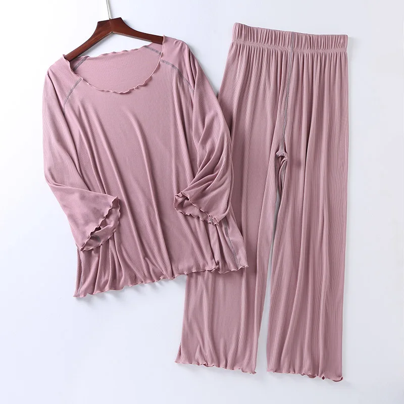 Gamyklos didmeninė vasaros 2021 naujas šilko šviesos Modale pižama moterų septynių rankovėmis devynių plataus kojomis kelnės namų drabužių rinkinys