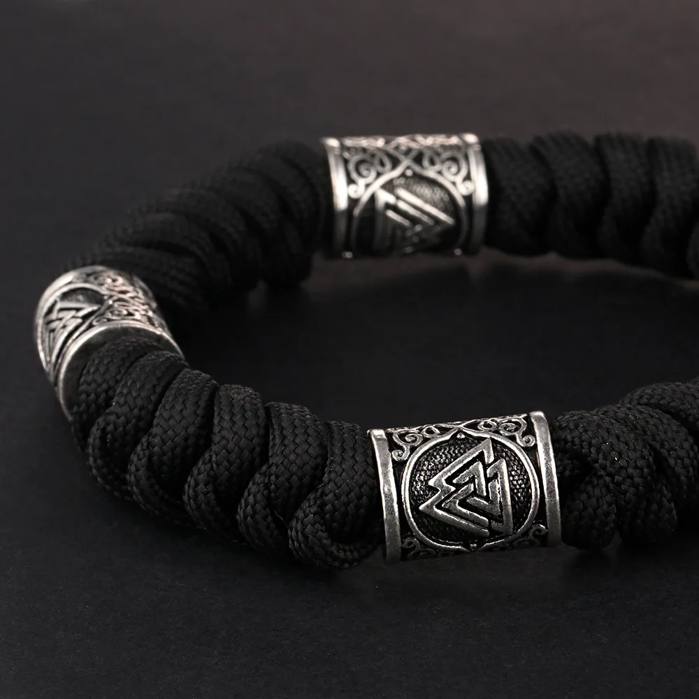 Skandinavų Vikingų Rune Karoliukų Apyrankės Thor Mjolnir Plaktukas Paracord Amuletas Odin Rune Trikampis Trejybės Mazgas Amuletas Skandinavijos Bracele