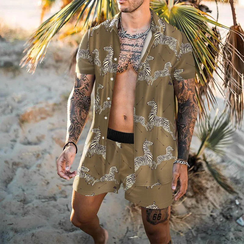 Nauji vyriški Havajai Kostiumas Spausdinimo 2021 M. Vasarą, Trumpas Rankovėmis Mygtuką Marškinėliai Paplūdimio Šortai Gatvės Atsitiktinis Vyras Dėvėti 2 vnt