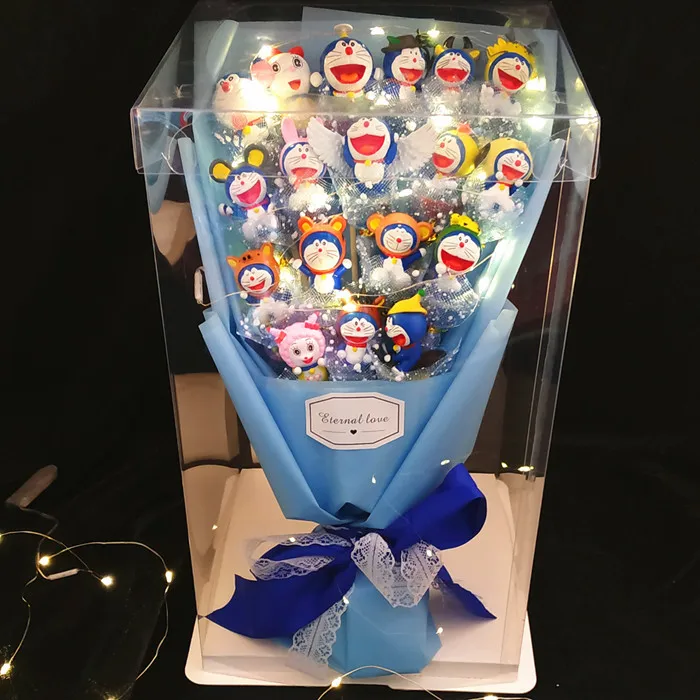 Doraemon Duomenys Nobita Nobi PVC Lėlės Gėlių Puokštė Doraemon Puokštė su Padirbtų Muilo Gėlių Vestuves Gimtadienio Dovanos Ne Lauke