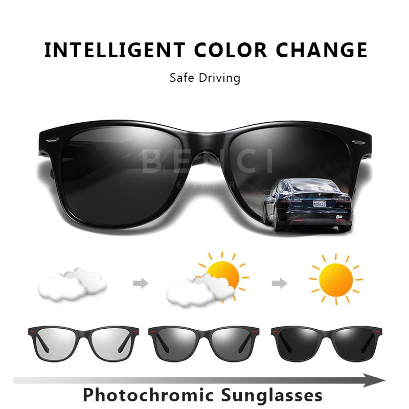 BENCI Classic Prekės ženklo Dieną Naktinio Matymo Saugos Vairavimo Photochromic Akiniai nuo saulės Vyrams Poliarizuota Chameleonas Lauko Saulės akiniai Vyras