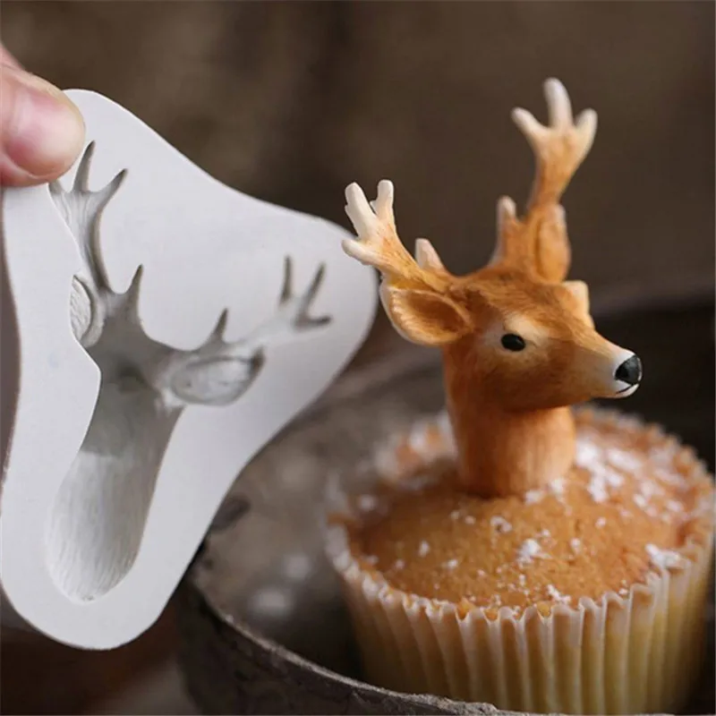 3D Elnių Galvos Pelėsių Kalėdų Elnias Minkštas Pyragas Silikoninės Formos Muilo Keksiukų Kepimo Dekoravimo Priemonės, Šokolado Liejimo formos