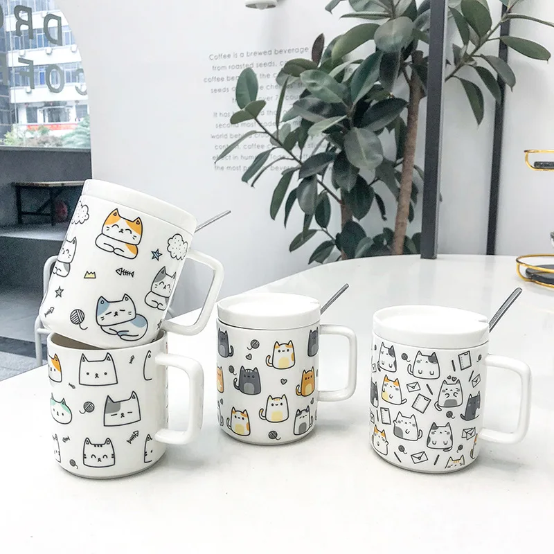 Cartoon Ins Wind Cat Ceramic Cup Artistic Fresh Net Red Creative Mug Business Office Coffee Water Cup