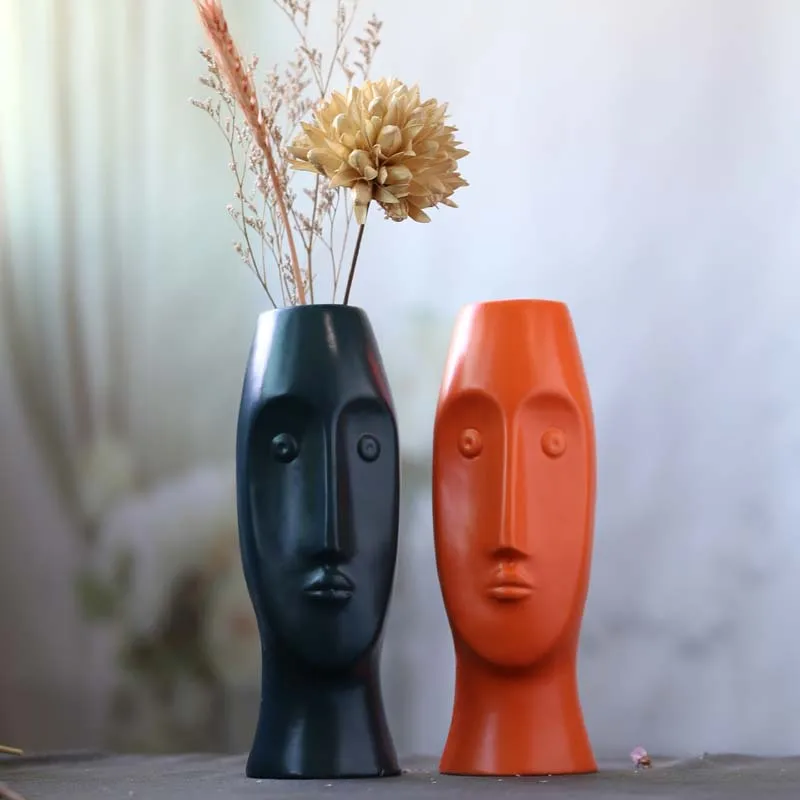 Kūrybos abstraktus žmogaus veido vaza apdailos šiuolaikinio gyvenimo kambario darbalaukio gėlių kompozicijų džiovintų gėlių konteinerių homedecoration
