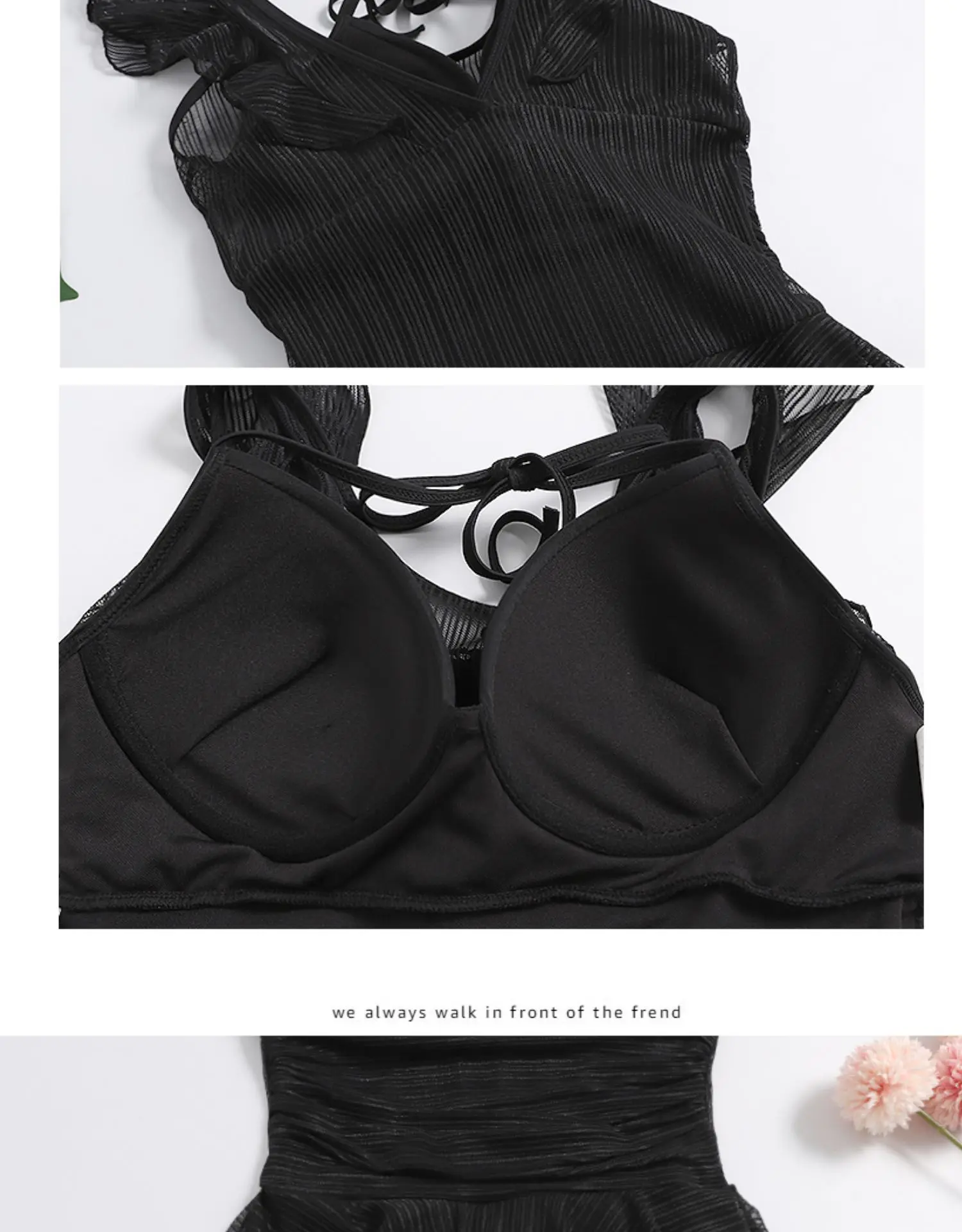 Moterų maudymosi kostiumėlį Juodos spalvos Seksuali Tvarstis Paplūdimio Nėrinių Akių Push Up Elegantiškas Maudymosi Suknelė Tiktų moterims