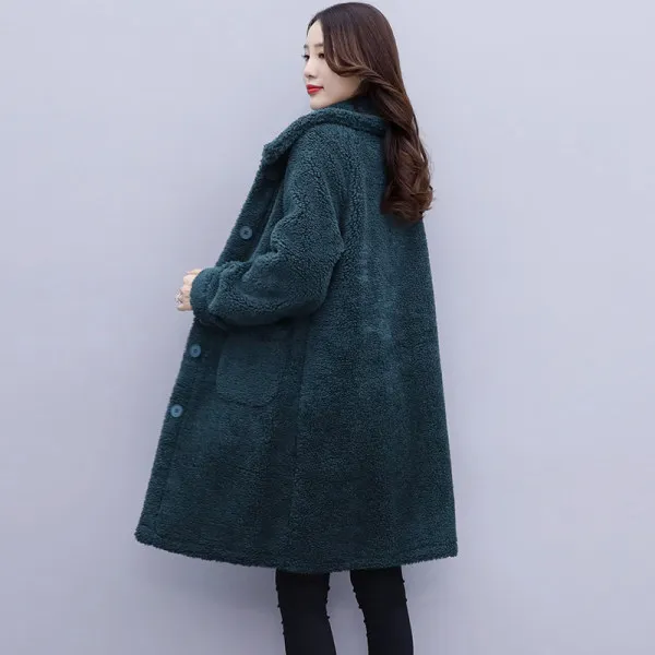 Didelio dydžio dirbtinė ėriukų vilnos paltai moterims rudens ir žiemos naujas stilius korėjos prarasti kailiai, ėriukų vilnos chalatą