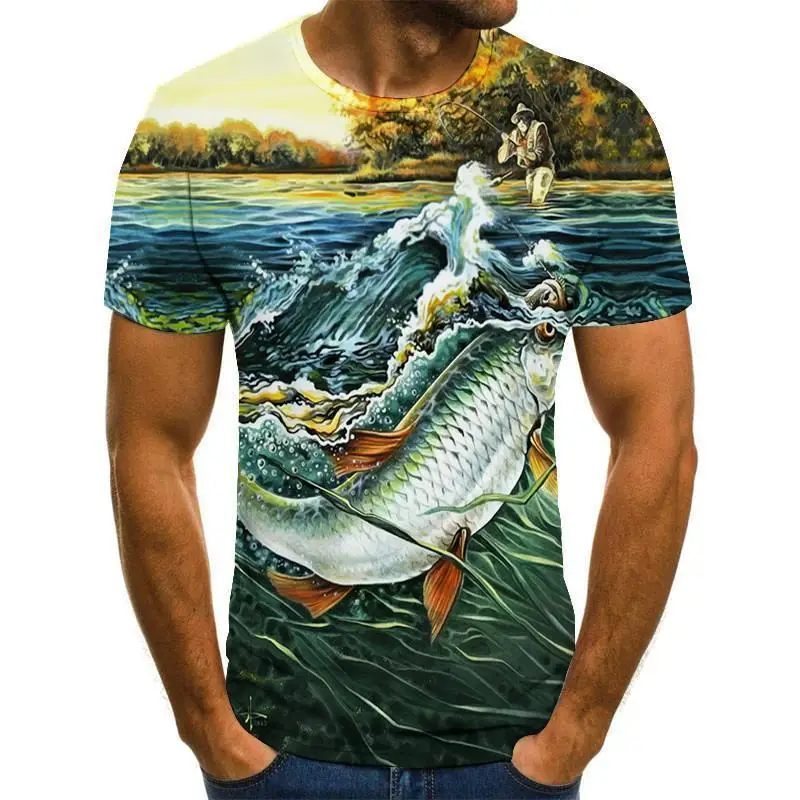 Nauja Vasaros 3d Atspausdintas Žuvų Modelis Vyrų Ir Moterų Laisvalaikio T -Shirt Mados Tendencija Jaunimo Cool Men 'S T -Shirt Hip-Hop Trumpas Rankovės