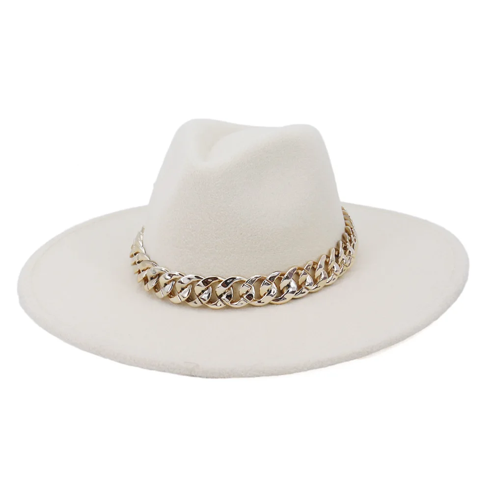 9.5 cm didelio masto kraštų vilnonių džiazo Fedora skrybėlę moterų grandinės vilnonių fedora skrybėlę vyrų mados Panamos skrybėlė vestuvių skrybėlę