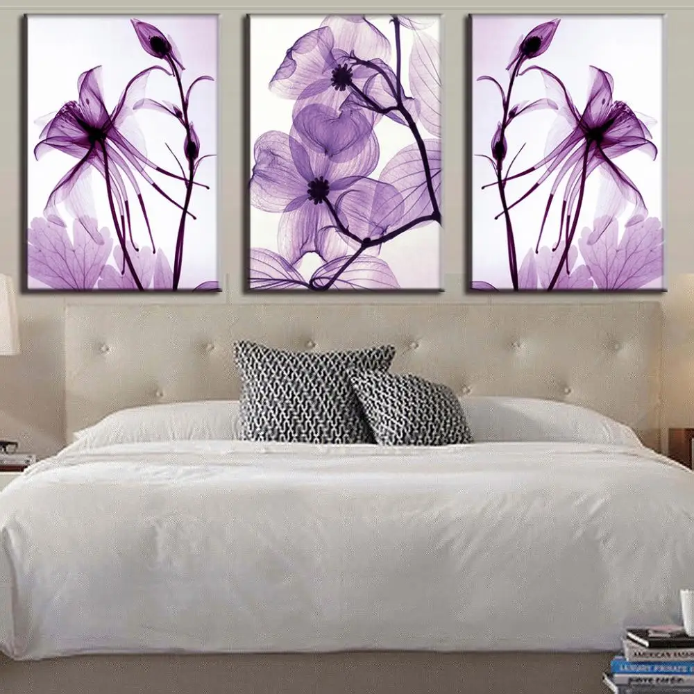 3 Skydelis Violetinė Gėlė Šiuolaikinių Nuotraukų, Namų Dekoro Plakatai Sienos Meno Spaudinius HD Drobė, Aliejus, Tapyba Kambarį Miegamojo Puošmena