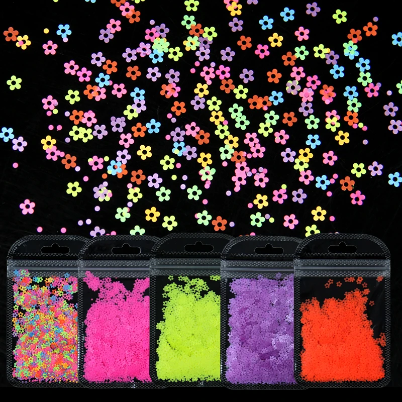 4mm Neon Gėlių Nagų Blizgučiai Fluorescencijos Blizgančių Blizgučiai Dribsnių Mišrios Spalvos Nagai Meno Skiltelės Gelio lenkijos Manikiūro 3D Papuošalai