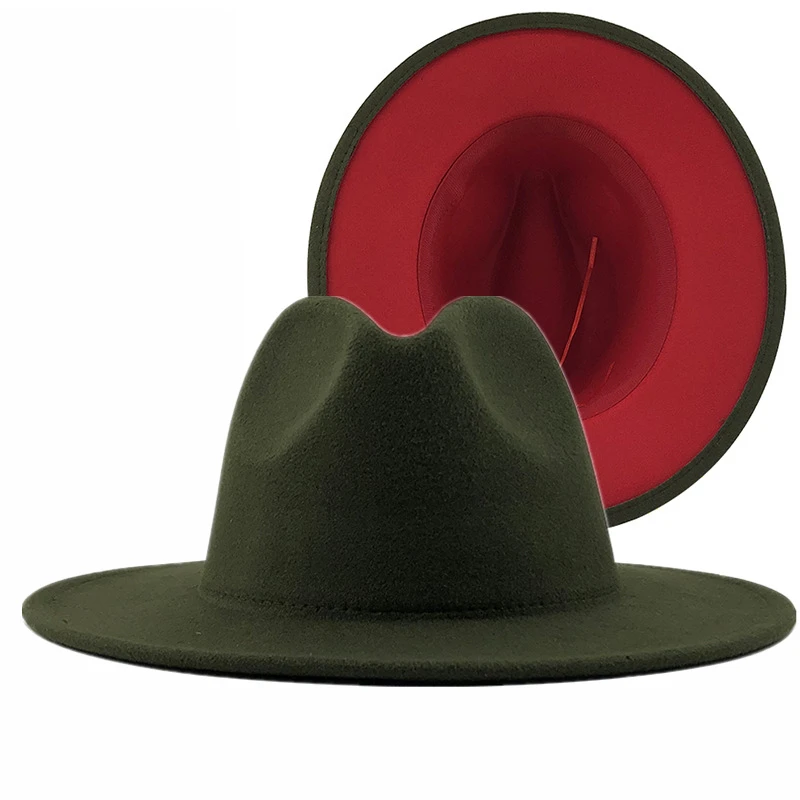 Unisex Išorinis Armijos Žalioji Vidinis rudos Vilnos Veltinio Džiazo Fedora Skrybėlės su Plonu Diržo Sagtis Vyrai Moterys Masto Kraštų Panama Trilby Bžūp L XL
