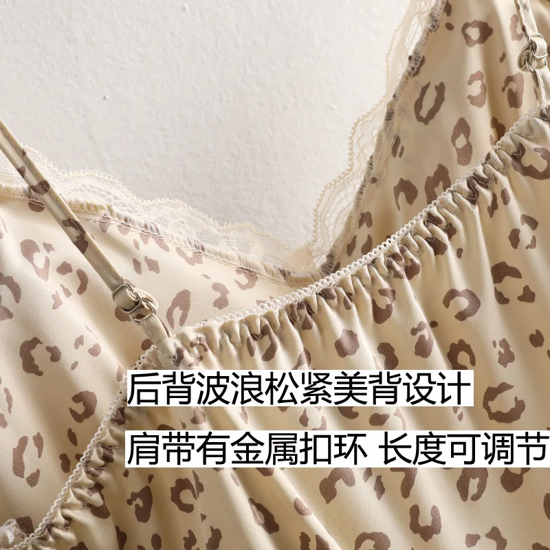 Leopard Suknelė moteriškas apatinis Trikotažas Moterims Seksualus Spausdinti Nėriniai Moterų Nightdress V Kaklo Padalinta Nightgowns Moterų Vasaros Sleepwear