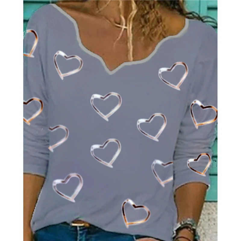 Naujas Kasdien Tee 2021 M. Pavasarį, Rudenį Atsitiktinis Meilės Spausdinimo V-kaklo Megztinis ilgomis rankovėmis Prarasti Namuose Visas rungtynes, Dugno T-shirt Viršų