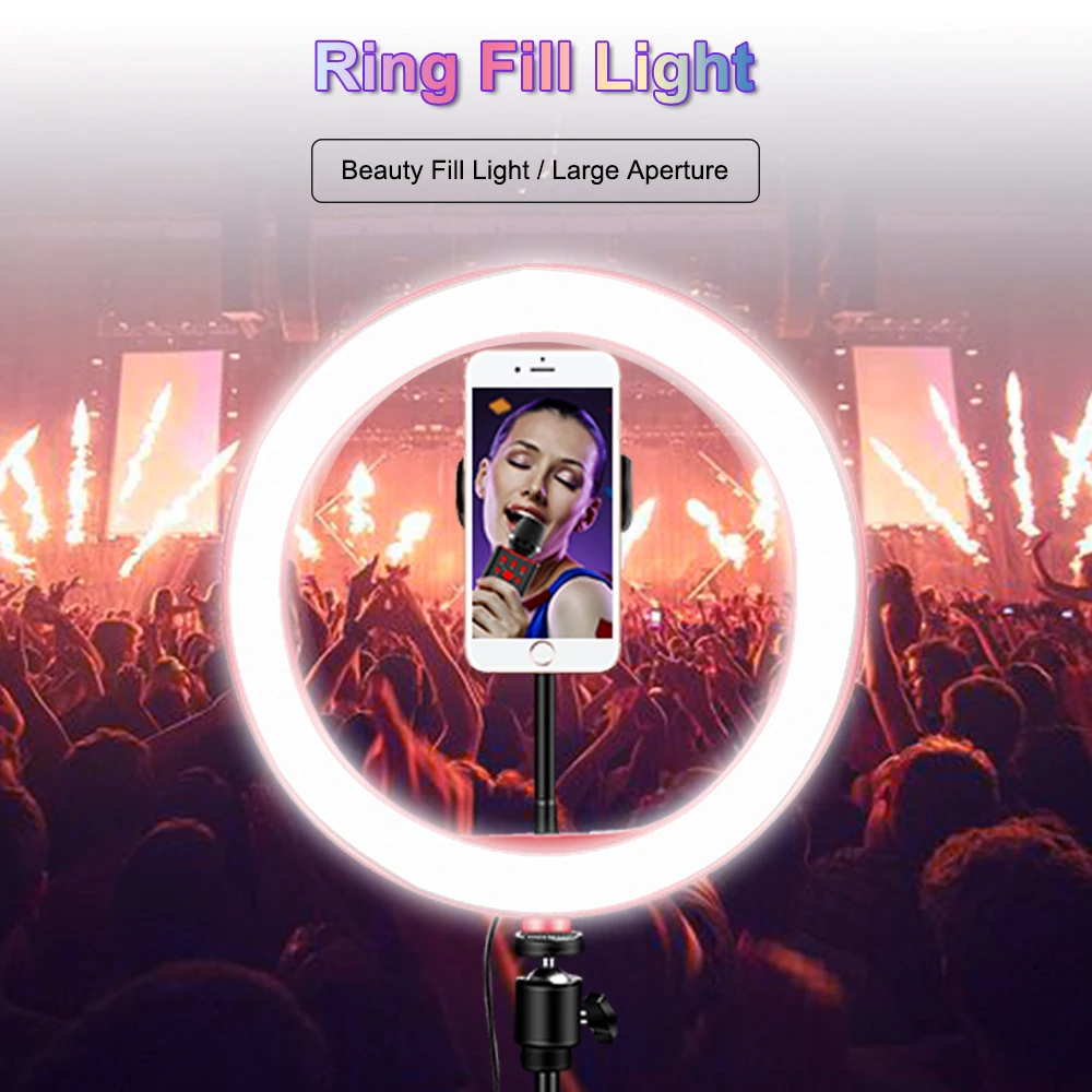 Telefonas LED Selfie Žiedas Šviesos 26cm Trikojo Ringlight Su Ištraukiamas Stovas 130cm Photo Light Makiažo Live 