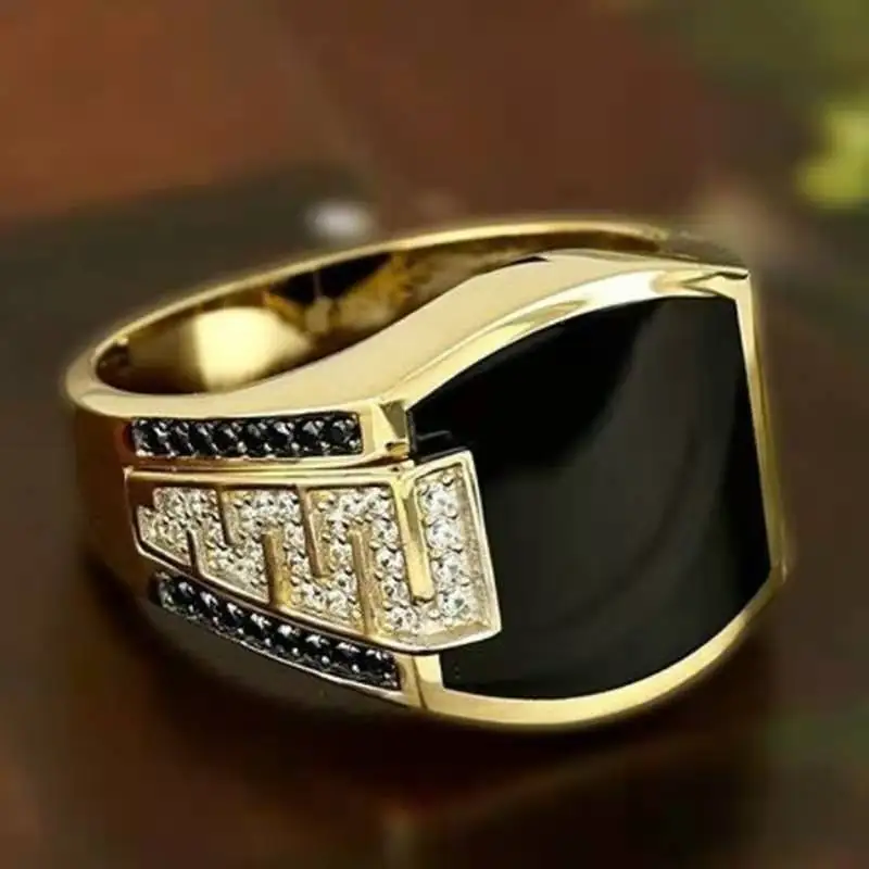 Prabangus Modernaus Stiliaus, Juodos Kristalų Vyrų Žiedas Derliaus Netvarkingų Vyrų Pažadas Žiedas Inkrustacijos AAA Cirkonis Prabangos Prekės Piršto Žiedai