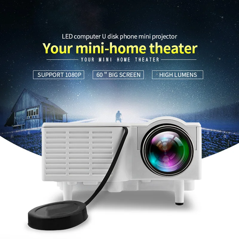 UC28 Universalus HD Nešiojamas Mini LED Kišeninis Projektorius, Namų Kino Projektorių Paramos 60 Colių Didelis Ekranas Projekcija