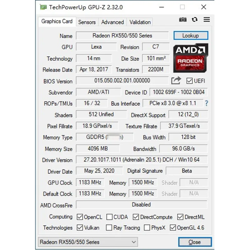 Yeston RX550-4G D5 LP Rodyti Kortas Radeon Chill 4GB Atminties GDDR5 128Bit 6000MHz HD + HDMI suderinamus+ DVI-D GPU