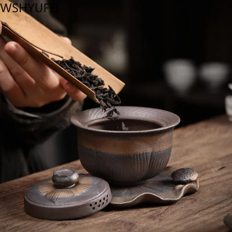 Retro Keramikos gaiwan arbatos puodelio rankų darbo tureen dangčiu dubuo kinų arbatos dubenėlį lėkštė Jingdezhen arbatos rinkinys drinkware Asmens Taurė