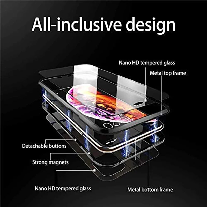 360 Magnetinio Adsorbcijos Metalo Case For iPhone 12 11 Pro XS Max X XR Dvipusis Stiklo Atveju iPhone 7 8 6s Plus SE 2020 Dangtis