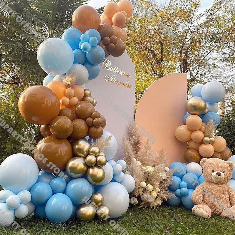 147pcs Mocha Brown Balionų Girliandą Vestuves Apdailos Baby Shower Jubiliejų Dekoro Matinė Mėlyna Ballon Arch Blush Globos