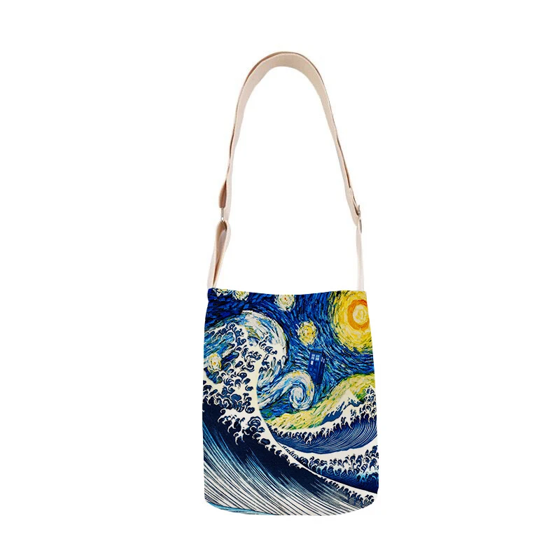 Kanagawa naršyti ponios pečių maišą medvilnės ir lino rankinės mini krepšys paprastas mini krepšys laisvalaikio krepšys