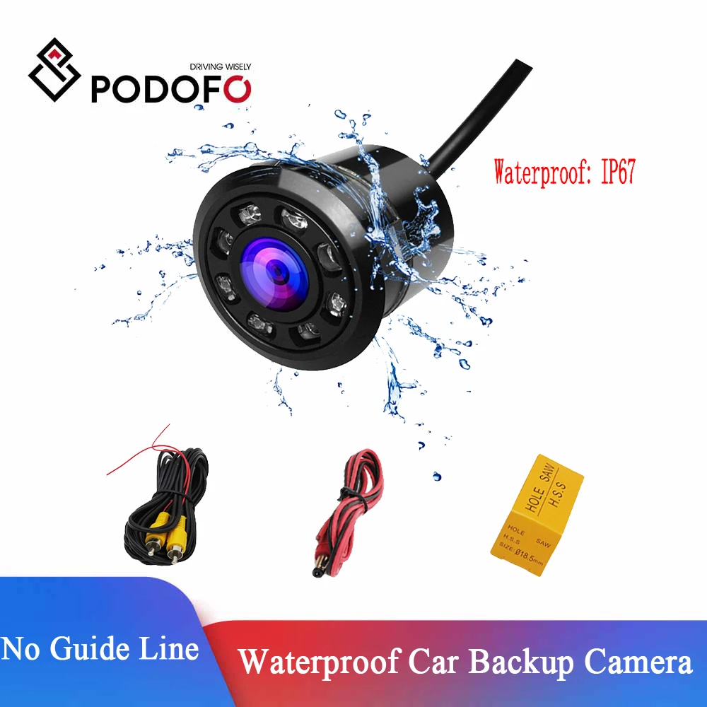 Podofo Mini Automobilių Atsarginės Kameros HD Color Reverse Galinio vaizdo Kameras su 8 LED Naktinio Matymo 170 Laipsnių Vandeniui Color CCD Vaizdo