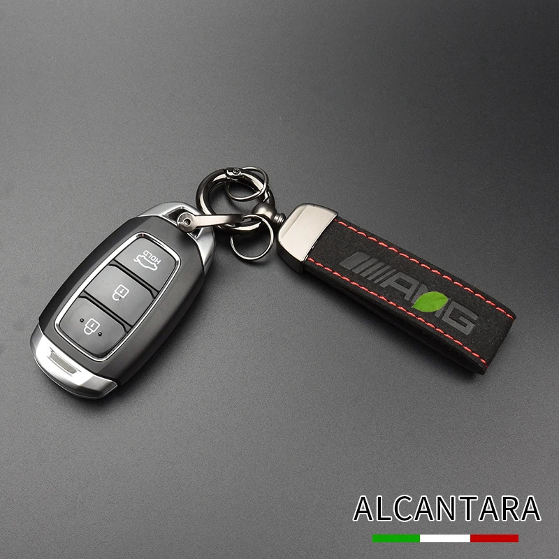 Suede Klavišą Dirželis AMG Logotipu Žiedas, skirtas Mercedes Benz W124 W166 W176 W177 W202 W203 W204 W205 W210 W211 W212 Keychain