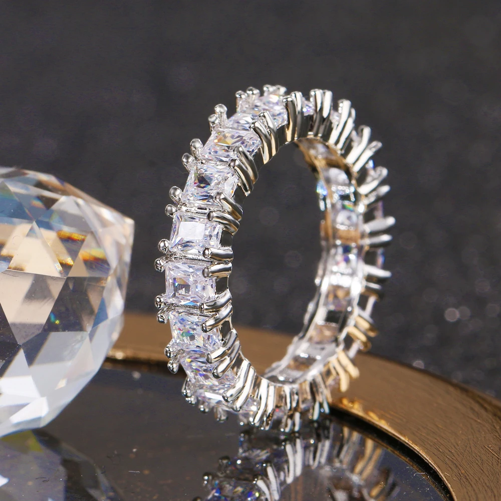 Moterų Ponios Kristalų Prabangus Žiedas Sidabro Spalvos Cirkonis Vestuvių Žiedas Žada Sužadėtuvių Žiedai Moterims