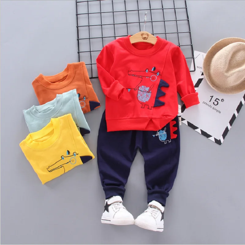 Kūdikių rudenį, vaikų drabužiai Nustatyti naują Vaikų kombinezonas 0-4 metų baby girl apranga medvilnės sportinės aprangos animacinių filmų dinozaurų Berniukai kostiumas