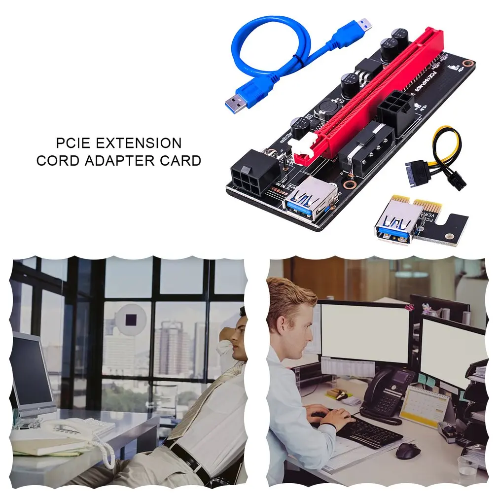 6pcs PCI-E Riser 009S 16X Extender PCI-E Riser USB 3.0 Grafika KASYBOS Kortelė Skirta PCIE prailginimo Laido Adapteris Kortelės