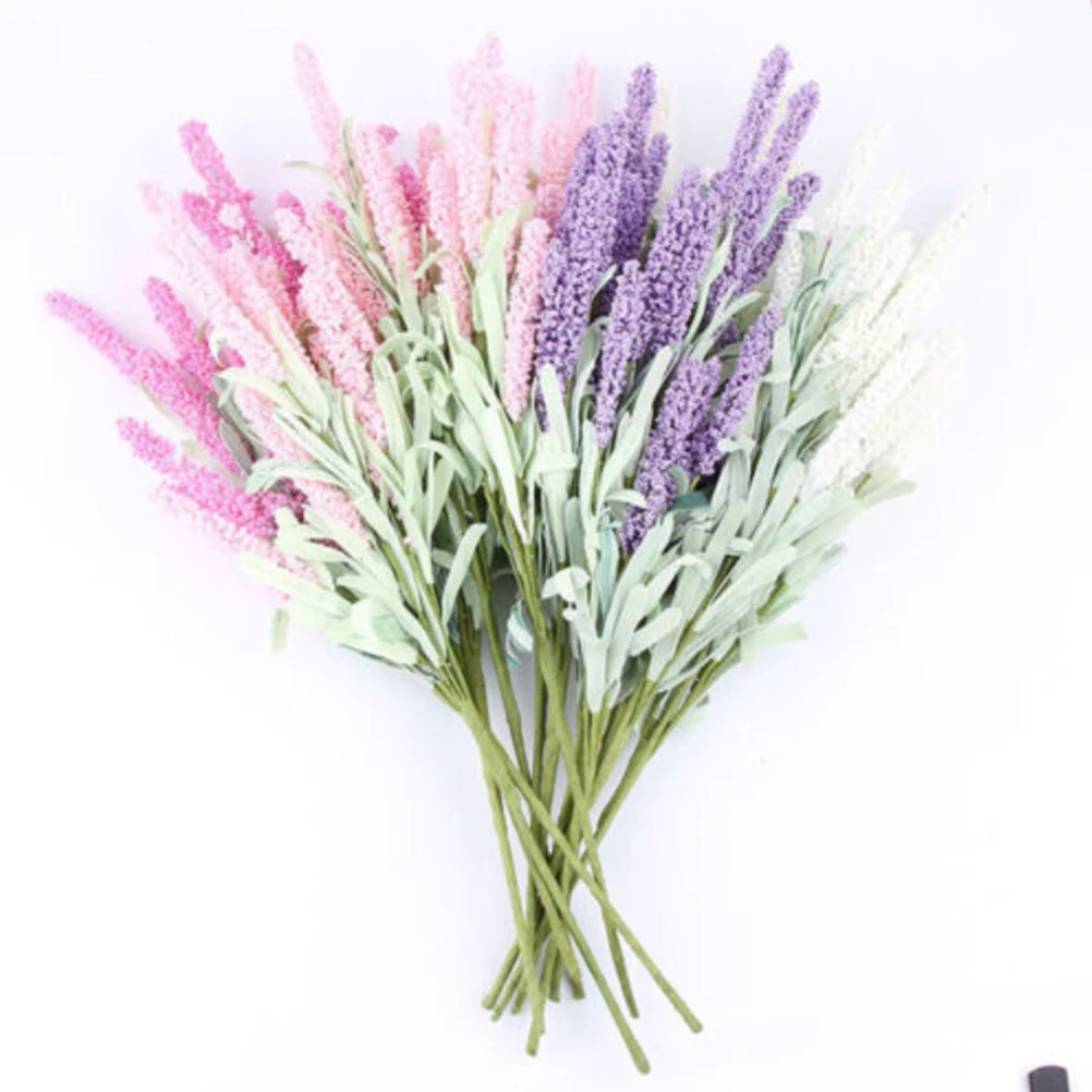 12Heads/Puokštė Romantiška Provanso Dirbtinių Gėlių Violetinė Levandų Puokštė Su žaliais Lapais, Namų Dekoracijos