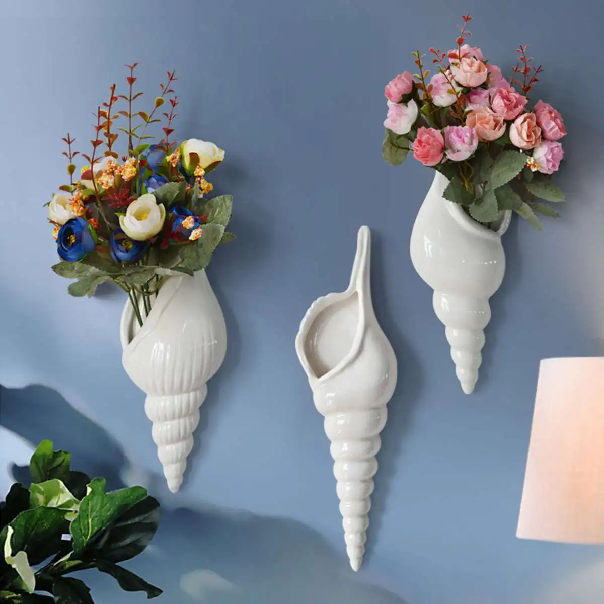 3 TIPŲ Šiuolaikinių Baltos Keramikos Sea Shell Myli Gėlių Vaza Sienos Kabo Namų Dekoro Kambarį Fono Sienos Dekoruoti Vaza