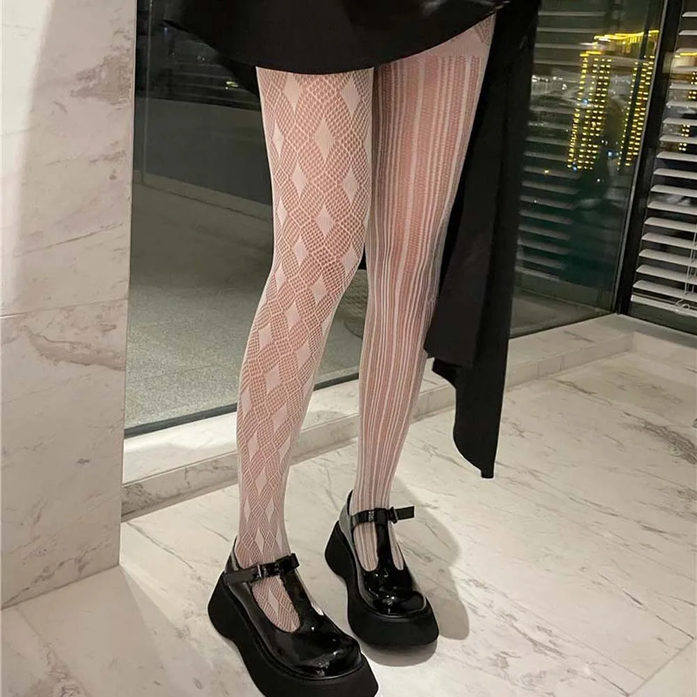 Lolita Asimetrija Nėrinių Tinklelio Kojinės Moterims, Skaidrus Nailono Kojinės Pėdkelnės Collant Femme