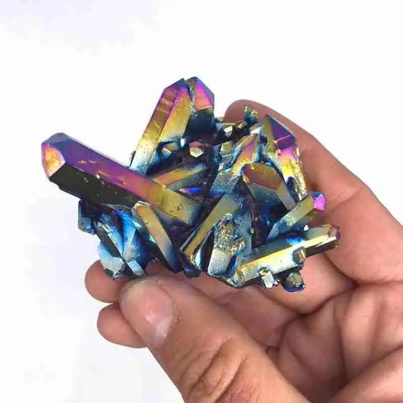 Natuurlijke Kvarco Kristalo Vaivorykštė Titano Grupių Zeldzame Decoratie Amatų Akmens Mineraal Reiki Pavyzdys Gydymo C5V1