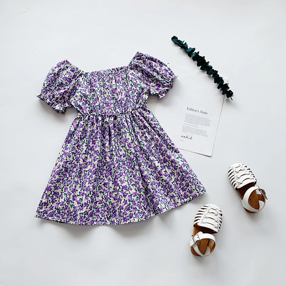 2021 Vasaros Kūdikių Mergaičių Gėlių Suknelė Vaikams Drabužių Korėjos Stiliaus Trumpas Sluoksniuotos Rankovėmis Princesė Suknelės, Laisvalaikio Drabužiai Vaikams