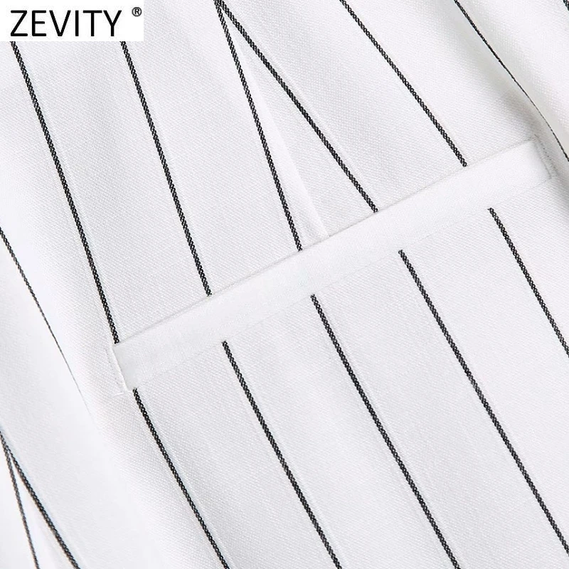 Zevity 2021 Moterų Derliaus Dryžuotas Spausdinti Kišenė Plati Koja Kelnės Moterų Retro Chic Užtrauktukas Skristi Atsitiktinis Slim Ilgos Kelnės P1107