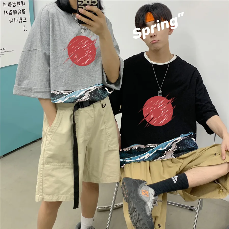 Vyrai Trumpas Rankovės marškinėliai Spausdinti Retro Chic Japonija Stiliaus Harajuku Negabaritinių Bf Stiliaus Streetwear High Street Porų Unisex M-3XL