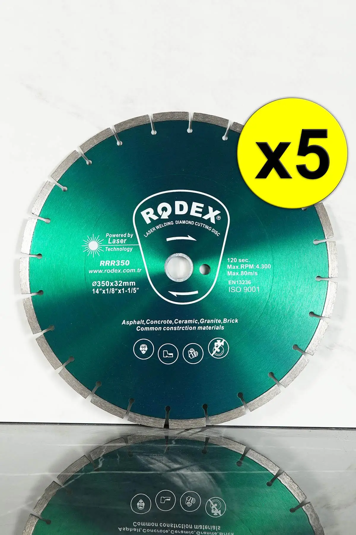 Rodex RRR350 Lazerio Deimantinis Pjovimo Diskas Asfalto, Betono 350mm 5 Vnt