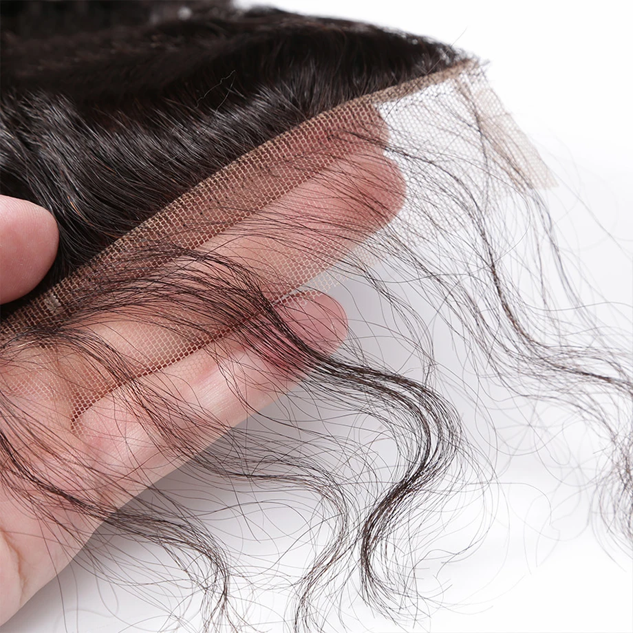 4x4 Tiesiai Banga Nėrinių Uždarymo Brazilijos Plaukų Su Kūdikio Plaukų, Juoda Moterys Prieš Nupeštos Priekinės Natūralių Spalvų Uždarymo Plaukų