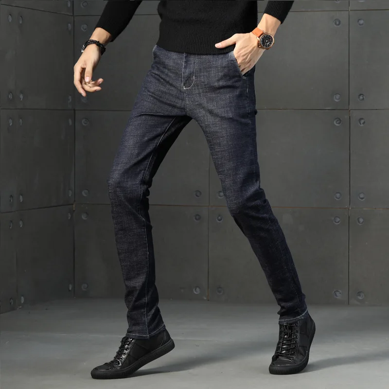 Rudens Žiemos Banga Ženklo džinsus vyrų slim fit kelnes klasikiniai džinsai vyrų korėjos Mados Juodos Kelnės Tiesios Elastingumą Kelnės