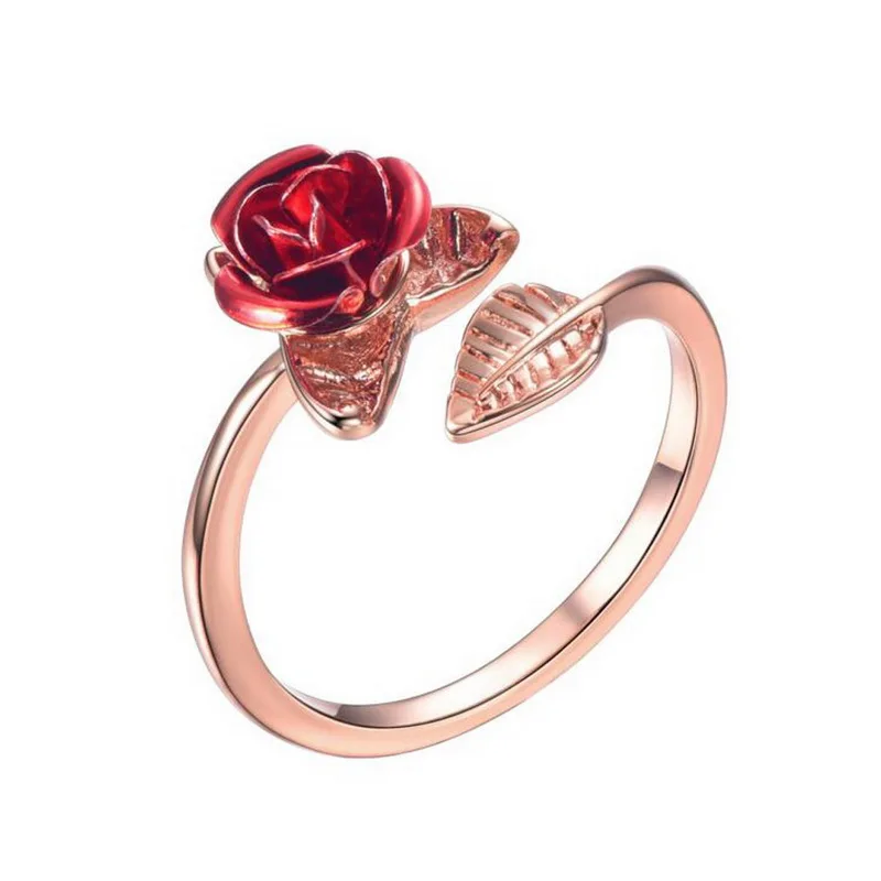Raudona Rožė Sodo Gėlių, lieka Atviras Žiedas кольцо keičiamo dydžio Piršto Žiedai Moterų Valentino Dienos Dovana, Papuošalai