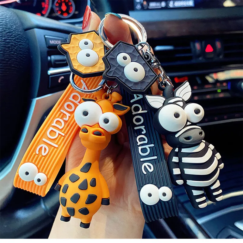 Naujas Animacijos Key Chain PVC Zebra Žirafa Juokingas Žaislas Keychain Automobilio Raktų Žiedas Gimtadienio Dovanos Vaikams