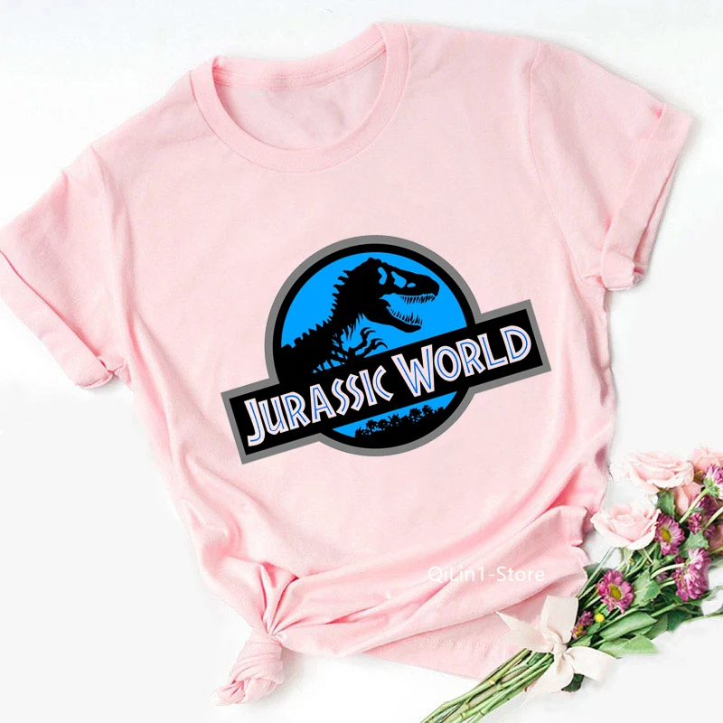 Juros Periodo Parkas/Pasaulyje Dinozaurų Print T-Shirt Moterims, Vasarą Viršų Moteriška Rožinė Marškinėliai Juokinga Derliaus Grafinis Tees Marškinėliai Femme Outwear