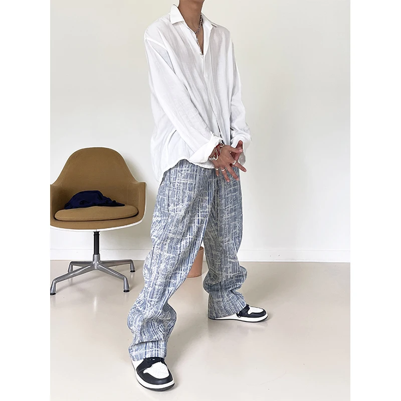 Korėjos Plataus kojų Džinsai Vyrų Mados Atsitiktinis Ruožas Juosmeniu Baggy Jeans Vyrams Streetwear Prarasti Hip-hop Tiesiai Džinsinio audinio Kelnės Vyrai