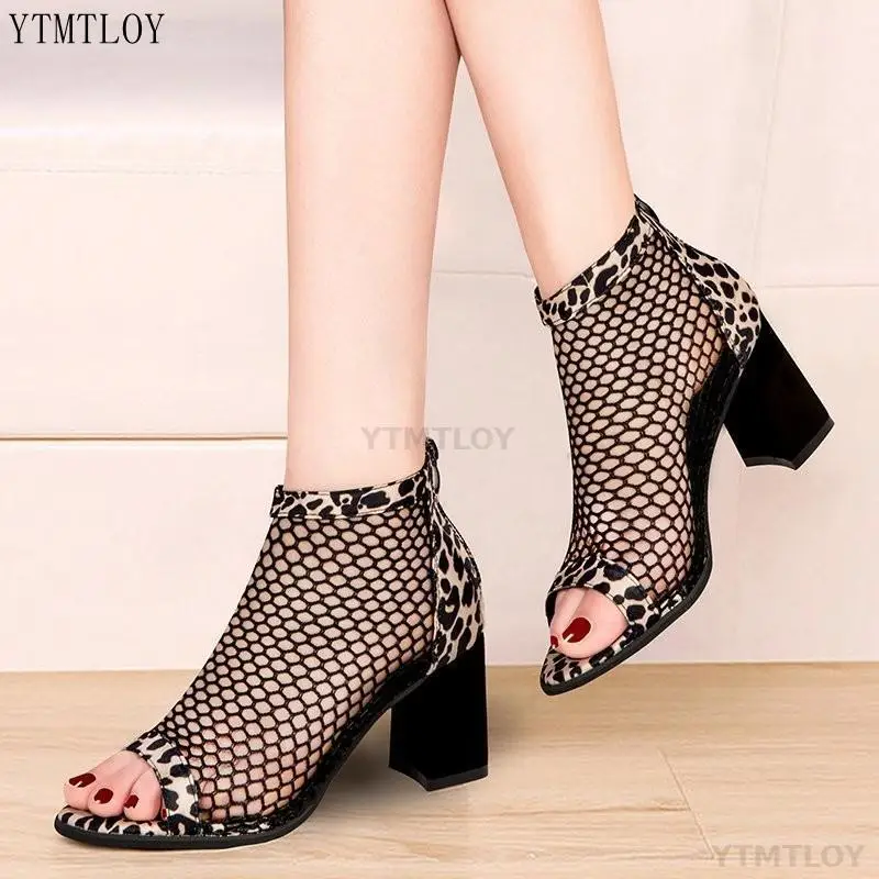Populiarus Dizainas Vasaros Tinklelio Stiliaus Leopard Sandalai Vakarų Peep Toe Batai Moterims Sandalia Plataforma Zapatos De Mujer
