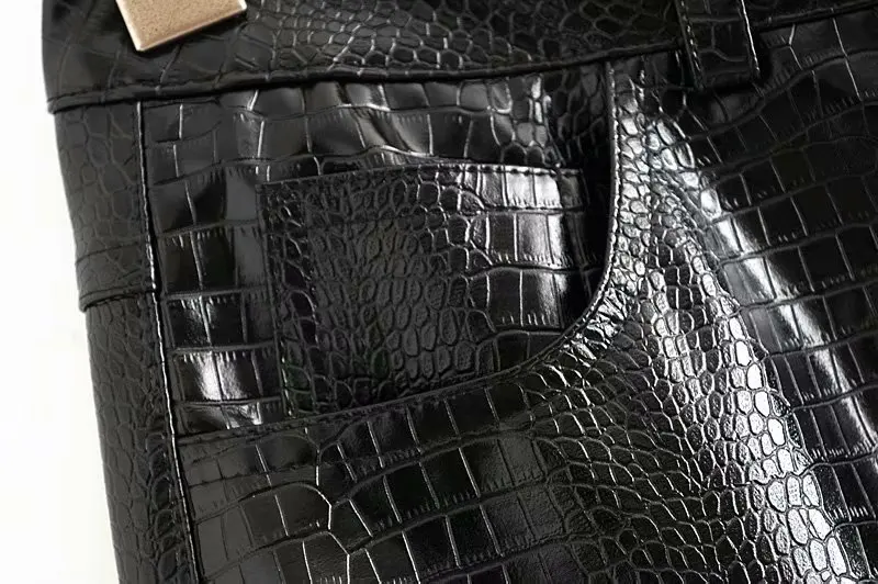 2020 Naujas Mados Moterų Karšto Pieštuku Netikrą Krokodilo Modelis Dirbtiniais Odos PU Sijonai Lady Aukšto Juosmens Padalinta Vidurio Blauzdos Juoda Streetwear
