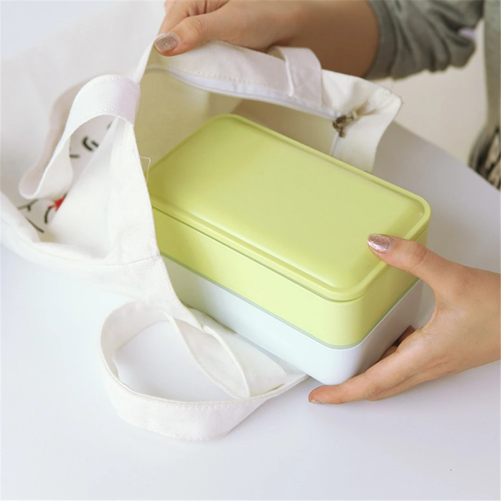 Dvigubo Sluoksnio Pietūs Priešpiečiai talpinimo Kawaii Plastiko Bento Dėžutės Nešiojamų Vaikams Iškylą Office Mokyklos Maisto Konteineriai BPA Free