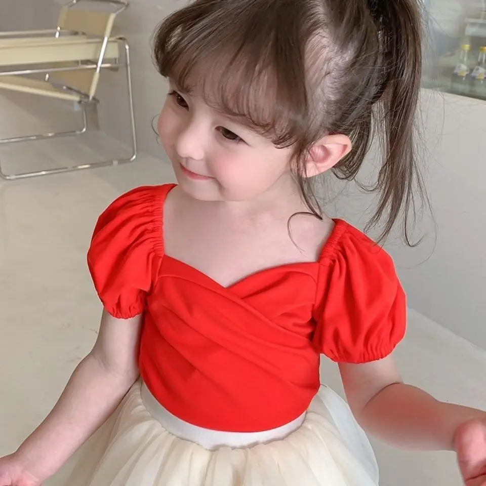 2021 mergaičių vasaros princesė korėjos vaikų trumpas rankovėmis T-shirt baby dugno marškinėliai vaikų vasaros top P4214